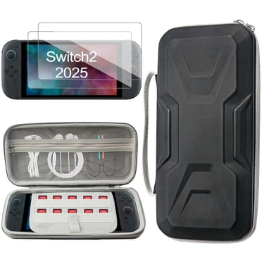 Carrying Case for Nintendo Switch 2, Armored Mech Design, Hard Shell Waterproof Portable Travel Carry Case Game Storage Bag with 2 Screen Protectors - Black