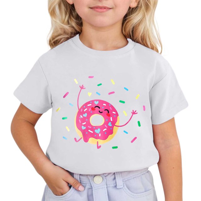 LUOGENLI T-Shirt pour Filles Enfants Mignon Imprimé à Manches Courtes Col Rond T-Shirt Maxi Hauts Ensembles Filles Tenue 2 Pcs Décontractée Blanc 3-4 Ans