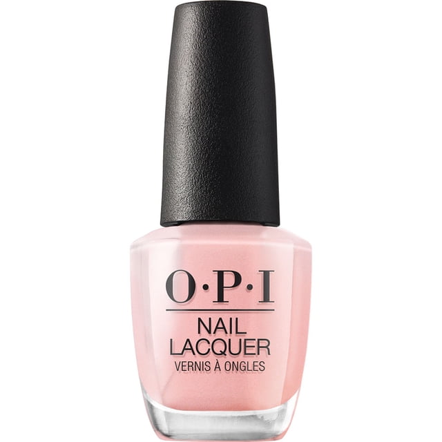 Nail lacquer by OPI in a soft pink shade with a clear glass bottle and textured black cap, providing a smooth, glossy finish and chip-resistant wear ideal for weekly manicure updates.