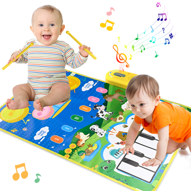 Richgv Baby Toys for 1 Year Old Boys & Girls, 2 in 1 Musical Toys, Toddler Piano & Drum Mat with 2 Sticks, Learning Floor Blanket, Birthday Gifts for 1 2 3 Year Old Boys & Girls