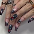 thumbnail image 1 of Christmas Decoration Fofosbeauty False Nails, Square Press on Nails Tips Design, Cherry Star Black, 1 of 6