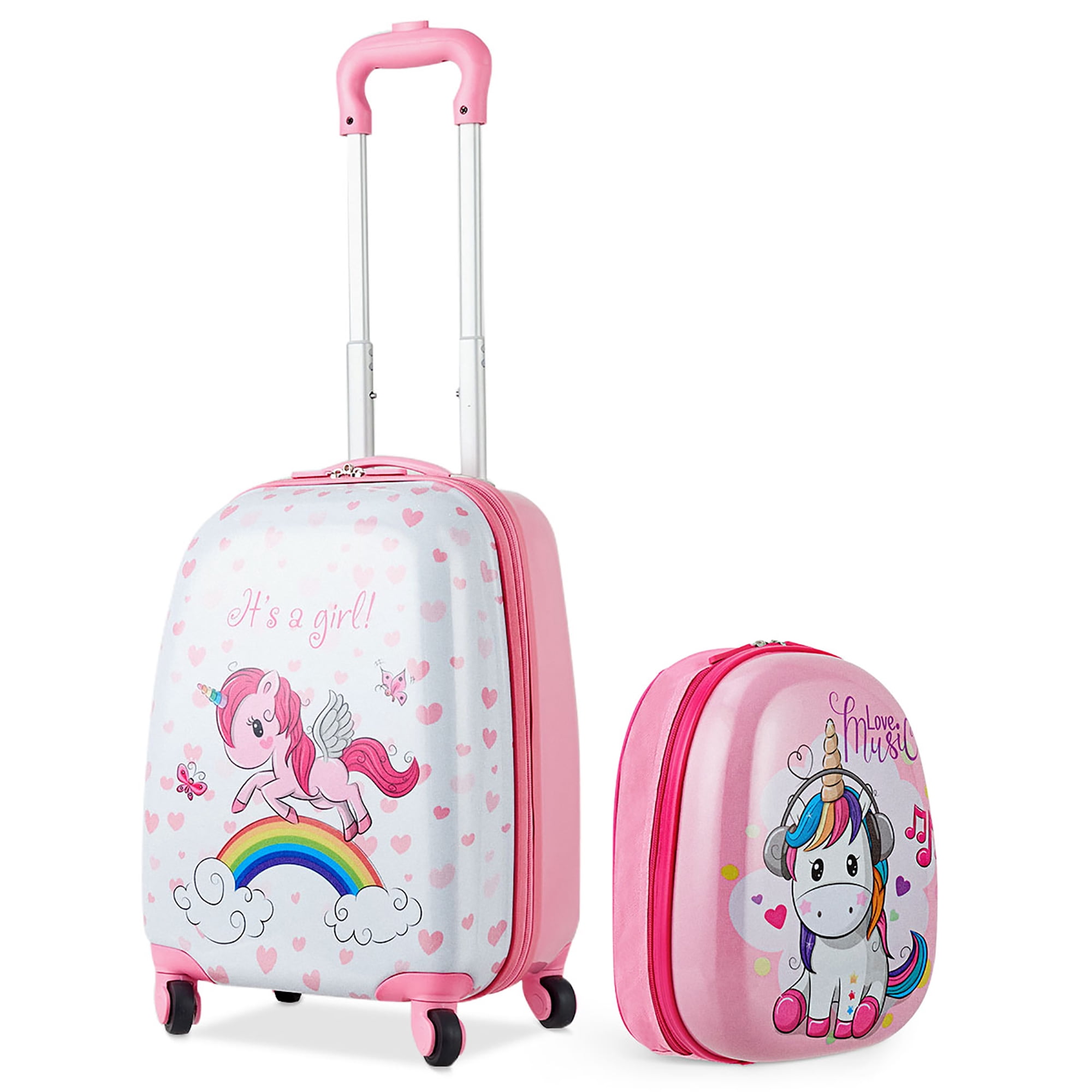 Costway 2 Pcs Kids Luggage Set 12” Backpack & 16” Kid Carry On Suitcase for Boys Girls