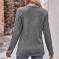 thumbnail image 3 of Pisexur Womens Casual Asymmetrical Sweater Solid Color Long Sleeve Ribbed Knit Sweater Crew Neck Button Front Pullover, 3 of 3