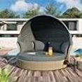 thumbnail image 3 of Merax Lit de Jour de Patio Extérieur en Osier Rotin, Lit de Jour Double Rond, Ensemble de Meubles avec Auvent Rétractable, 4 Coussins pour Pelouse, Jardin, Cour Arrière, Véranda, Piscine, 3 of 4