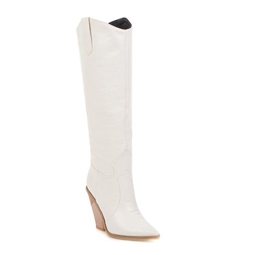 XZNGL Bottes pour Femmes Hiver Bottes d'Hiver pour Femmes Écailles de Poisson Bout Pointu Bottes Hautes Automne et Hiver Grain de Bois Embossé Talon Épais Talon Haut Bottes pour Femmes
