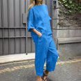 thumbnail image 2 of Timegard Ensemble 2 Pcs Grande Taille pour Femmes Manches 1/2 Col Rond Hauts Décontractés Amples Pantalons Raccourcis avec Poches Ensembles, 2 of 7