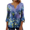 thumbnail image 2 of Femmes Tops Top Floral Impression V-Cou à Manches Courtes T-Shirt Beige L, 2 of 5