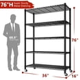 thumbnail image 2 of Exenoray Étagères de Rangement à 5 Tablettes, Unité d'Étagères Grillagées Étagères en Métal Rack Robuste avec Roulettes pour Garde-Manger, Garage, Noir 16 Pouces x 36 Pouces x 76 Pouces, 2 of 9