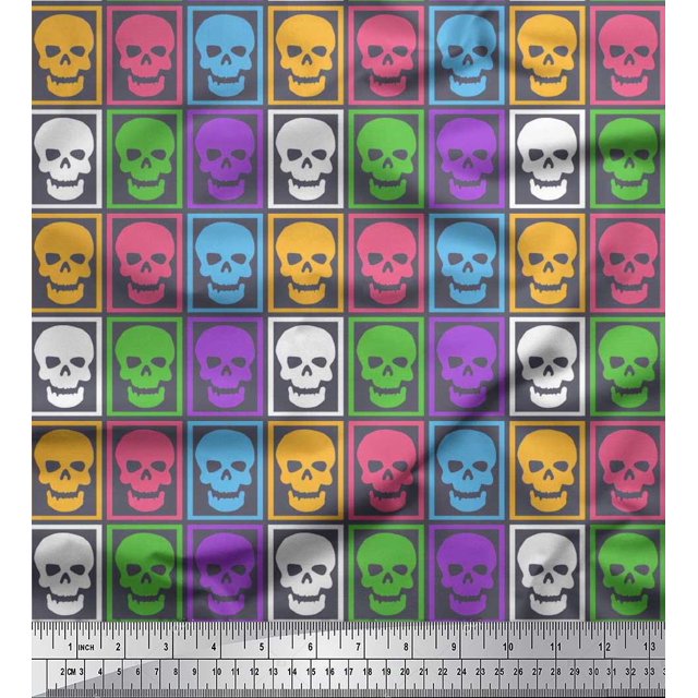 Soimoi Rayon Fabric Skull Halloween Print Fabric by Yard 56 Inch Wide