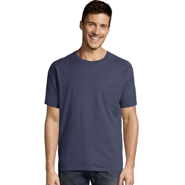 Hanes Mens ComfortWash Garment Dyed Short Sleeve Pocket Tee, L, Anchor Slate