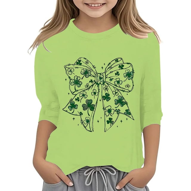 Chandails pour Filles Taille 14 avec Soutien-Gorge Intégré T-Shirt Graphique de la Saint-Patrick à la Mode Polyvalent Col Rond Manches 3/4 Décontracté