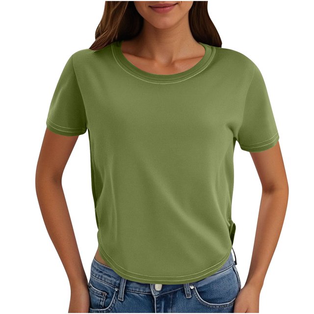 Yuyuzo Hauts Courts pour Femmes T-Shirts à Manches Courtes Col Rond Hauts de Sortie T-Shirts Unis Hauts