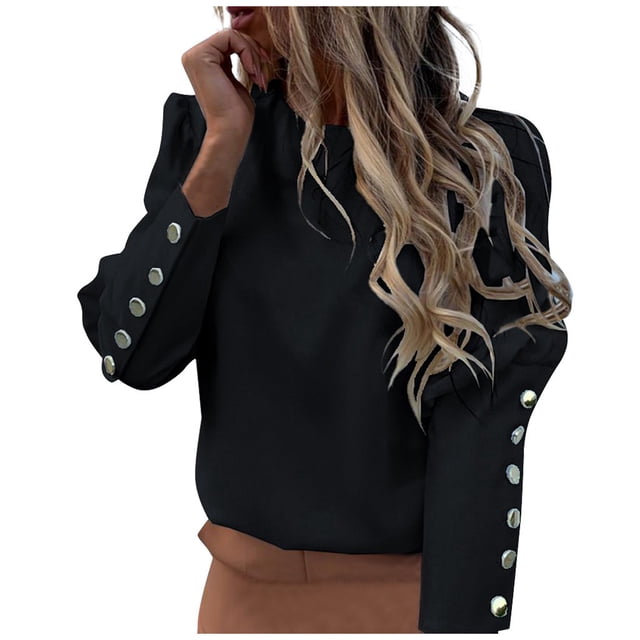 2025 Femmes Uni Col Rond Femmes Grande Taille T-Shirts Graphiques Col Manches Longues Chemise T-Shirts de Sarrau pour Femmes Blouse Tunique Ample