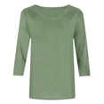 thumbnail image 4 of hotojiny Spring Tops for Women Lightweight Solid Color 3/4 Sleeve Crewneck Basics Tees Plus Size Soft Comfy Summer Work Shirt, 4 of 6