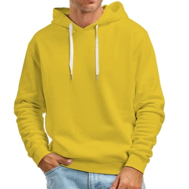 Ediodpoh Men's Fall and Winter Casual Solid Color Hooded Sweater No Pockets Sweatshirt Pullover Tops Men's Sweatshirts Yellow S