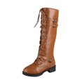thumbnail image 2 of Bottes de Chevalier Hautes en Cuir à Talon Bas avec Lacets et Fermeture Éclair pour Femmes, 2 of 7