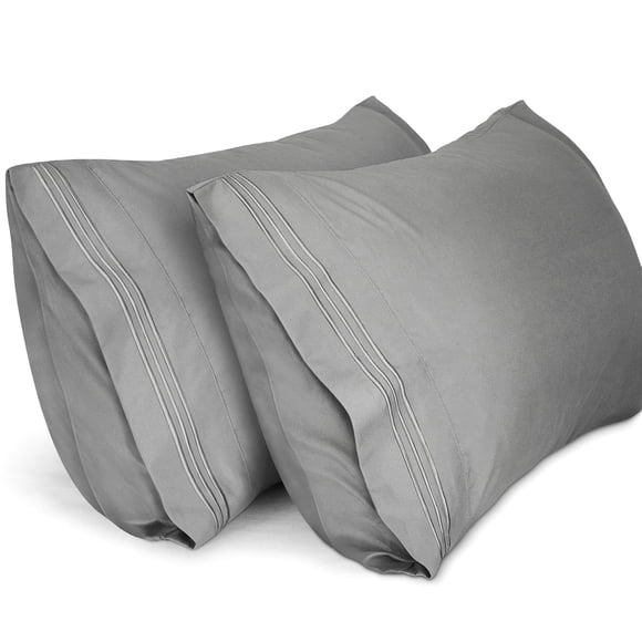 Lirex Queen Pillowcases, 2-Pack Gray Microfiber Pillow Cover Set, 1800 Thread Count, Soft Durable