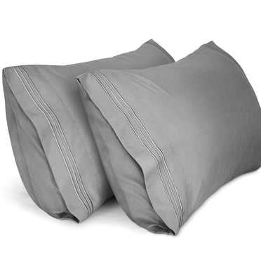 Lirex King Standard Pillowcases, 2-Pack Gray Microfiber Pillow Cover Set, 1800 Thread Count, Soft Durable