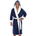 thumbnail image 1 of Innerwin Bath Robes Hoodie Men's Wrap Robe Winter Long Sleeve Soft Dressing Gown Navy Blue White 2XL, 1 of 4