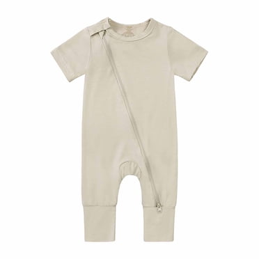 IROINID Liquidation Coton Neutre Cache-Couches Nouveau-Nés Bébés Filles Garçons Justaucorps Été Manches Courtes Fermeture Éclair une-Pièce Barboteuse Combinaison, Gris
