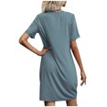 thumbnail image 4 of Pisexur Robe à Manches Courtes Col Rond Mode Femmes Été Manches Courtes Décontractée Robe Col Rond Confort Ample Ameublement Maison Couleur Col en V Plissé Polyvalente Slim Robe Femmes, 4 of 4