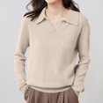 thumbnail image 4 of Polo Pullover Sweater Soft Warm Cozy Sweaters for Women Polo Sweater Lightweight Knit Collared Sweaters Oversized Sweatshirt Basic Sweater Tops Knitted Pullover Loose Pullover Beige S, 4 of 7