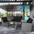 thumbnail image 4 of Costway 4PCS Patio Rattan Furniture Set Sofa Table Storage Shelf Black Cushion, 4 of 10