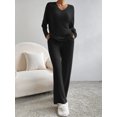 thumbnail image 2 of SUNSIOM Women’s Two Piece Outfits Set Long Sleeve V Neck Ribbed Knit Tops and Pants Set Loungewear, 2 of 6