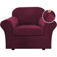 thumbnail image 1 of Rich Velvet Stretch 2 Piece Chair Cover Chair Slipcover Sofa Cover Furniture Protector Couch Soft with Elastic Bottom Chair Couch Cover with Arms Width Up to 49 Inch, 1 of 7