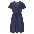 thumbnail image 5 of B91xZ Robes pour Femmes 2024 Élégantes Col en V Taille Empire Robe Manches Courtes Été Décontractée à Volants Midi, Marine m, 5 of 5