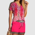 thumbnail image 2 of Mikilon Ensemble Élégant pour Femmes 2 Pcs Haut Col en V et Shorts Ensemble Mode et Confortable Manches Courtes Col en V Ensemble Haut/chemise Rouge L, 2 of 5