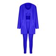 thumbnail image 3 of Innerwin Cardigan Outfit Set Open Front Women Fuzzy 3 Piece Sweatsuit Sleep Solid Color Regular Lounge Sets Blue XL, 3 of 7