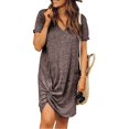 thumbnail image 2 of B91xZ Robe Maxi Grande Taille pour Femmes Manches Courtes Col en V Taille Haute Tricot Côtelé Plissé Robe Ligne A, Café L, 2 of 3