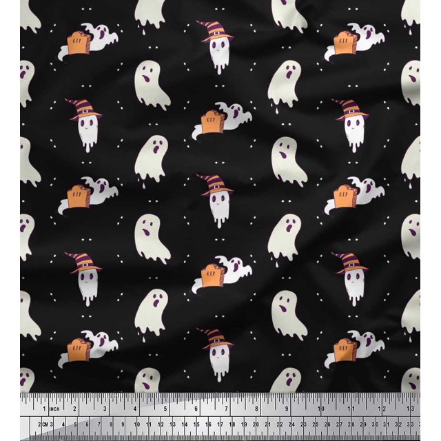 Soimoi Silk Fabric Ghost Halloween Decor Fabric Printed Yard 42 Inch Wide