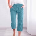 thumbnail image 2 of Women Casual Capris Straight Leg Drawstring Elastic Waist Linen Pants with Pockets, 2 of 5