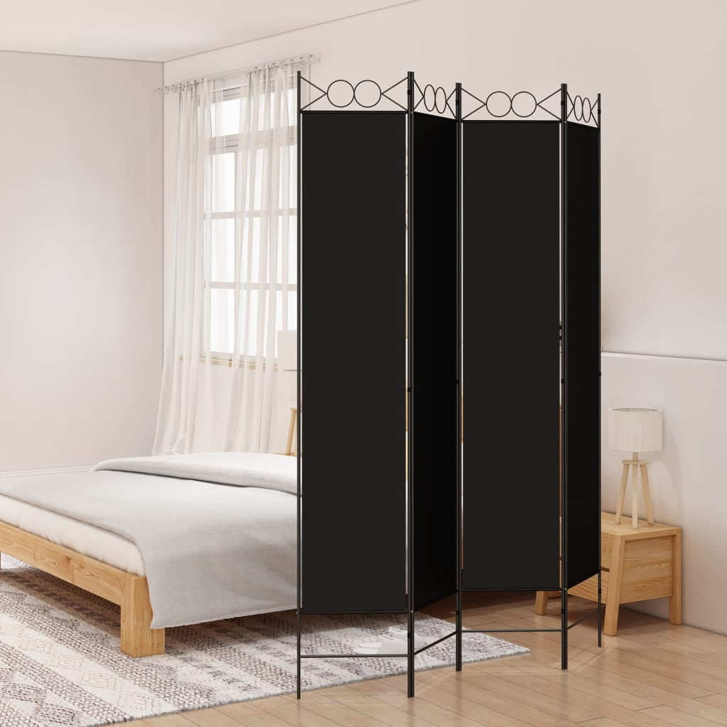 vidaXL 4-Panel Room Divider Black 160x220 cm Fabric