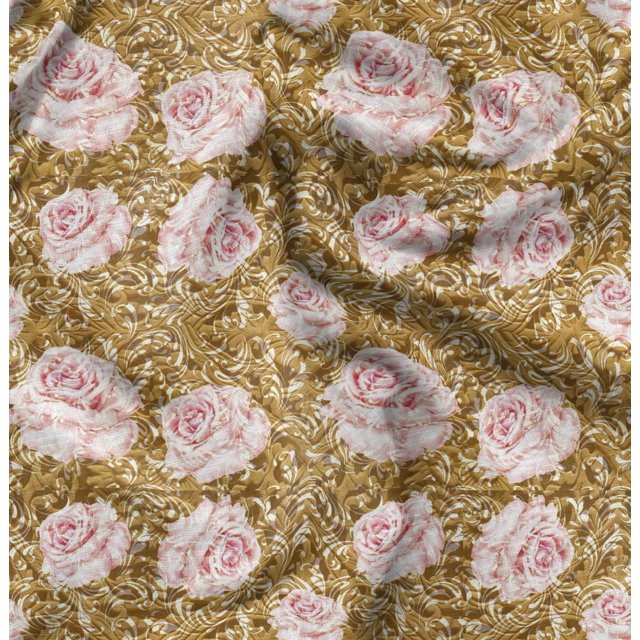Soimoi Polyester Crepe Fabric Peony Floral Print Sewing Fabric Yard 52 Inch Wide