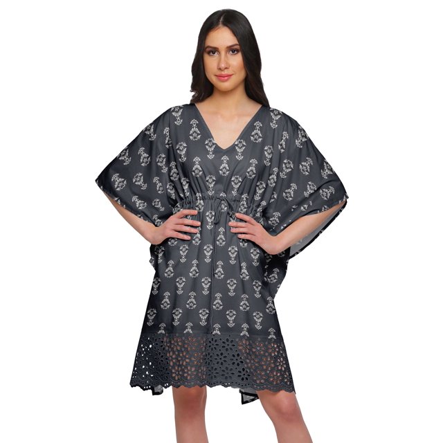 Moomaya Robe Courte de Caftan de Plage, Robe de Couverture Imprimée, Kaftan pour Femmes, Tenue de Plage, Couverture