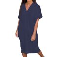 thumbnail image 2 of Ovzne Robes Grande Taille pour Femmes aux Formes Robe d'Été Robe Décontractée pour Femme Couleur Unie Col en V à Manches Courtes Robe Décontractée Robe pour Femme à Manches Courtes Liquidation, 2 of 7