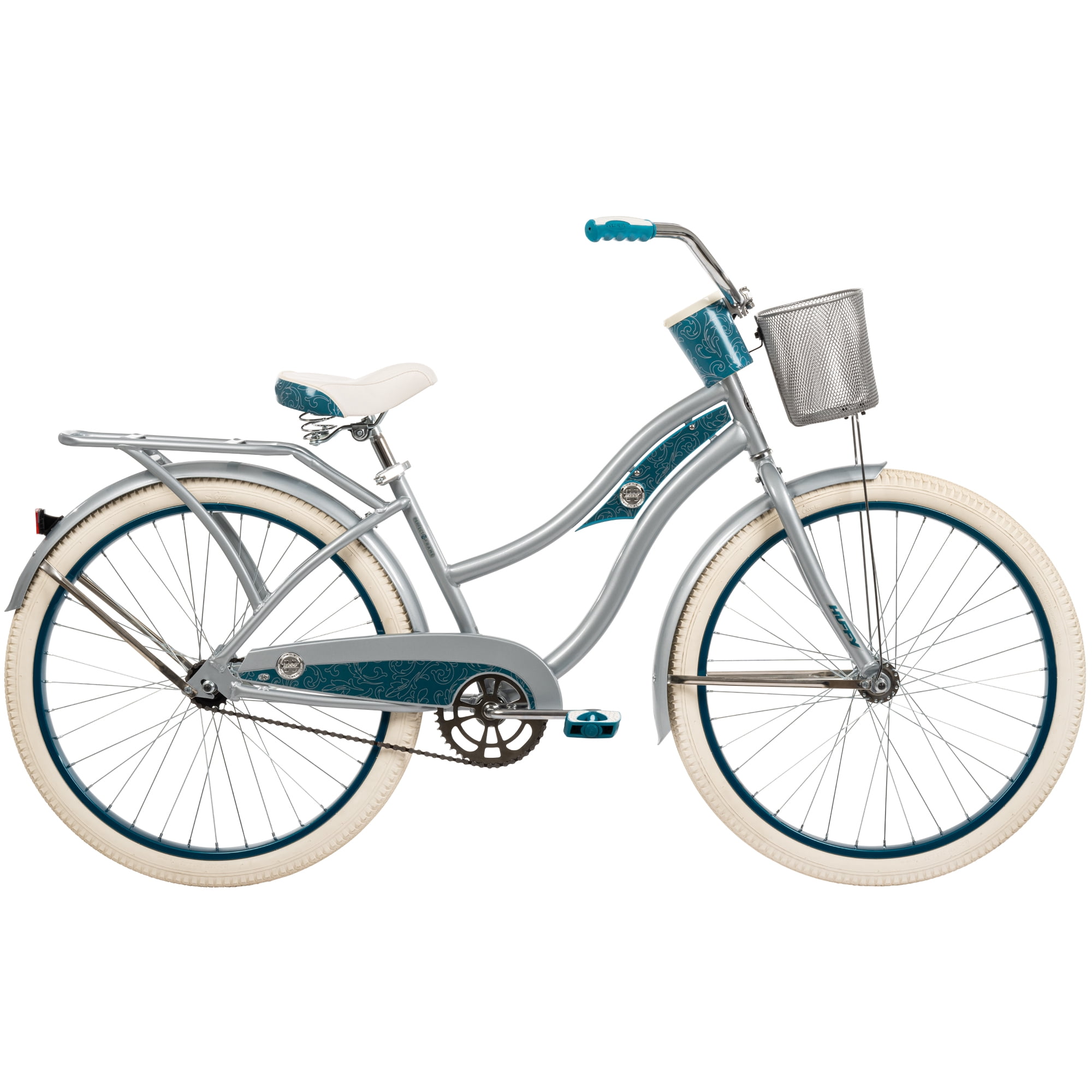 Huffy 26” Deluxe Cruiser Bike, Fits Riders 60”+, Silver, Adult, Women’s