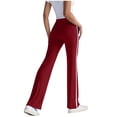 thumbnail image 4 of Lenpel Women's Flare Yoga Pants Drawstring Medium Rise Side Striped Bell Bottom Casual Pants Bootcut Workout Pants(Red,Large), 4 of 6