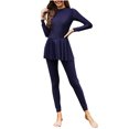 thumbnail image 2 of Cameland Women's Solid Color Long Sleeves Swimsuit+Long Swimming Trunks All Inclusive Package Conservative Swimsuit Set, 2 of 7