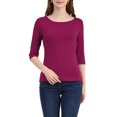 thumbnail image 1 of INSPIRE CHIC Hauts pour Femmes Manches au Coude Encolure Bateau Coupe Ajustée T-Shirt Classique Décontracté S Fuchsia, 1 of 7