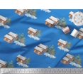 thumbnail image 2 of Soimoi Blue Cotton Duck Fabric Pine Tree & Cottage Nature Print Sewing Fabric Yard 56 Inch Wide, 2 of 5