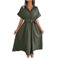 thumbnail image 2 of Mefallenssiah Robe Chemise Décontractée pour Femme à Col en V, Couleur Unie, Ample, à Nouer, 2 of 7