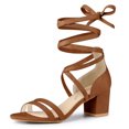 thumbnail image 1 of BLISSFUL STEP Women's Open Toe Color Block Lace Up Heel Sandals, 1 of 7