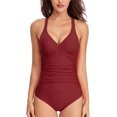 thumbnail image 1 of Women's One Piece Swimsuits Ruched Tommy Control Swimwear V Neck Sexy Back Crossover Swimming Bathing Suits, 1 of 6
