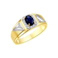 thumbnail image 4 of RYLOS Men's Rings Yellow Gold Plated Silver Classic 7X5MM Oval Gemstone & Diamond Ring Sapphire September Birthstone Rings For Men Size 11, 4 of 7