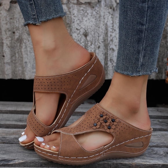 Black Slide Sandals for Women Orthopedic Sandals For Women Beach Slippers With Arch Support Anti-Slip Breathable Vintage Shoes Women'S Teva Sandals on Clearance