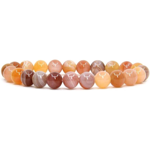 Bracelet Élastique Unisexe en Agate Botswana Rouge Naturelle Fait à la Main avec Perles Rondes de 8 mm